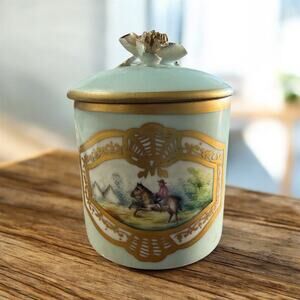 Dresden Antique Porcelain Lidded Jar w/ Horse Painting Germany late 1800s